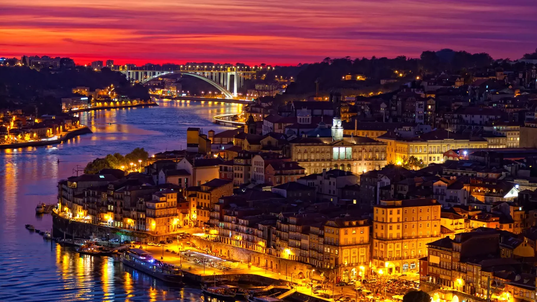 Porto Nightime Cityscape featuring River Douro